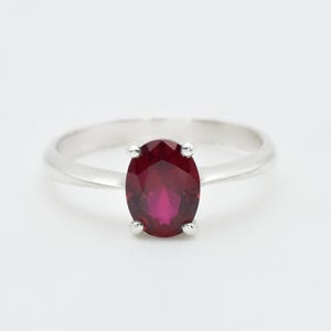 Solitaire Ruby Ring, Created Ruby, Oval Ruby Ring, Red Ruby Ring, July Birthstone, Ruby Promise Ring, Red Gemstone Ring, Silver Ruby Ring image 8