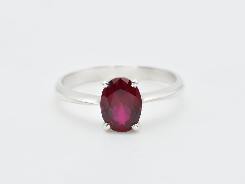 Solitaire Ruby Ring, Created Ruby, Oval Ruby Ring, Red Ruby Ring, July Birthstone, Ruby Promise Ring, Red Gemstone Ring, Silver Ruby Ring image 8