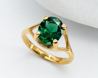 Anello in oro con smeraldo, anello con smeraldo solitario, anello con smeraldo vintage, anello con promessa verde per lei, anello di fidanzamento con smeraldo, anello con smeraldo ovale