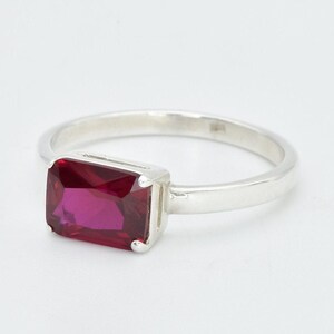 Ruby Solitaire Ring, Silver Ruby Ring, Created Ruby, July Birthstone Ring, Red Promise Ring Silver, Dainty Ruby Ring, Gift For Her image 2