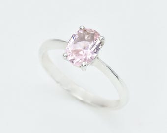 Solitaire Morganite Ring, Created Morganite, Pink Solitaire Ring, Morganite Oval Ring, Silver Morganite Ring, Morganite Promise Ring