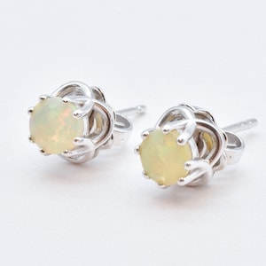 18K Gold Opal Earrings, Solid Gold Opal Earrings, Ethiopian Opal Studs, Opal Stud Earrings, Fire Opal Studs, Gift For Her, Bridal Earrings