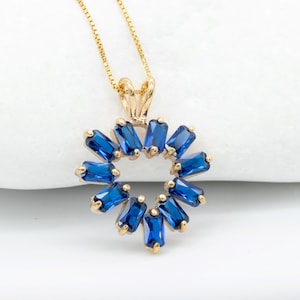 Sapphire Baguette Heart Pendant in Gold, Gold Heart Necklace, Gold Sapphire Necklace, Baguette Heart Necklace, Baguette Necklace, Heart Gift