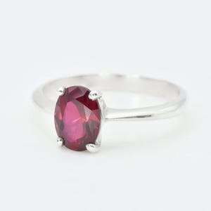 Solitaire Ruby Ring, Created Ruby, Oval Ruby Ring, Red Ruby Ring, July Birthstone, Ruby Promise Ring, Red Gemstone Ring, Silver Ruby Ring image 2