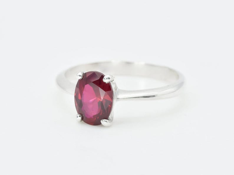 Solitaire Ruby Ring, Created Ruby, Oval Ruby Ring, Red Ruby Ring, July Birthstone, Ruby Promise Ring, Red Gemstone Ring, Silver Ruby Ring image 2