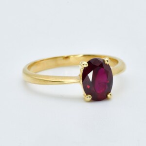 Gold Ruby Ring, Created Ruby, Red Ruby Ring, Gold Solitaire Ring, Gold Promise Ring in side setting
