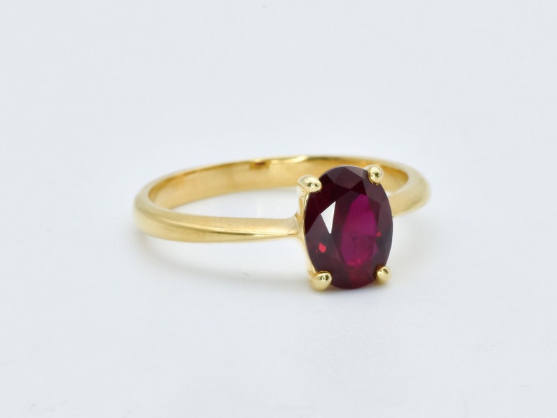 Gold Ruby Ring, Created Ruby, Red Ruby Ring, Gold Solitaire Ring, Gold Promise Ring in side setting