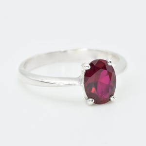 Solitaire Ruby Ring, Created Ruby, Oval Ruby Ring, Red Ruby Ring, July Birthstone, Ruby Promise Ring, Red Gemstone Ring, Silver Ruby Ring image 6