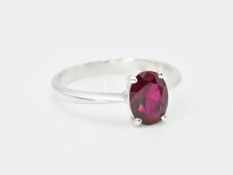 Solitaire Ruby Ring, Created Ruby, Oval Ruby Ring, Red Ruby Ring, July Birthstone, Ruby Promise Ring, Red Gemstone Ring, Silver Ruby Ring image 6