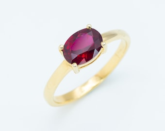 Gold Ruby Ring, Created Ruby, Gold Horizontal Ring, Gold Solitaire Ring, Ruby Ring, Red Ruby Ring, Promise Ring, Gift For Her, Vermeil Ring