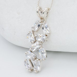 Pendentif diamant, diamant créé, pendentif scintillant, pendentif de mariée, pendentif baguette scintillant, collier grappe, pendentif en argent massif, diamant