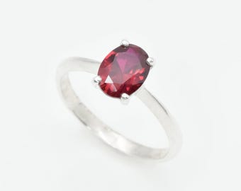 Solitaire Ruby Ring, Created Ruby, Oval Ruby Ring, Red Ruby Ring, July Birthstone, Ruby Promise Ring, Red Gemstone Ring, Silver Ruby Ring
