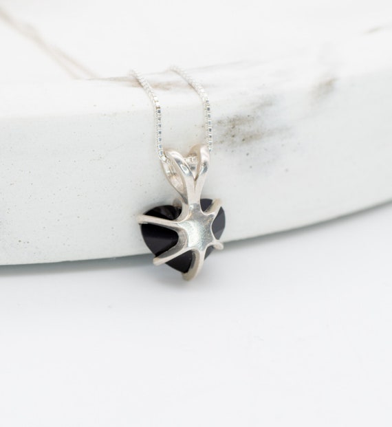 Onyx Heart Solitaire Pendant in Silver, Black Heart Shape