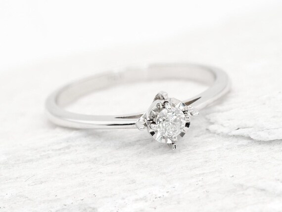 Real Diamond Ring, Diamond Engagement Ring, 18K Solid Gold Ring, Gift For Her, Round Diamond Ring,Solitaire Diamond Ring,18K White Gold