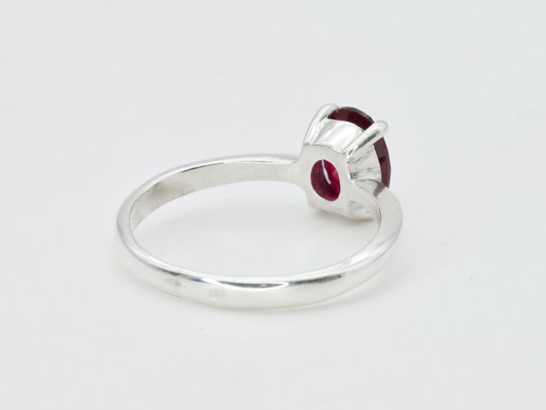 Solitaire Ruby Ring, Created Ruby, Oval Ruby Ring, Red Ruby Ring, July Birthstone, Ruby Promise Ring, Red Gemstone Ring, Silver Ruby Ring image 9
