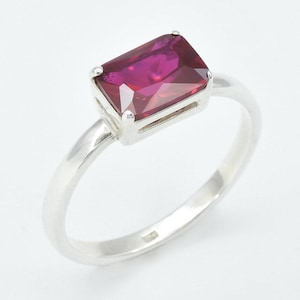 Ruby Solitaire Ring, Silver Ruby Ring, Created Ruby, July Birthstone Ring, Red Promise Ring Silver, Dainty Ruby Ring, Gift For Her