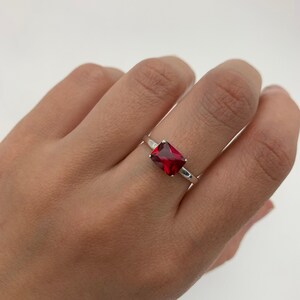 Ruby Solitaire Ring, Silver Ruby Ring, Created Ruby, July Birthstone Ring, Red Promise Ring Silver, Dainty Ruby Ring, Gift For Her image 3