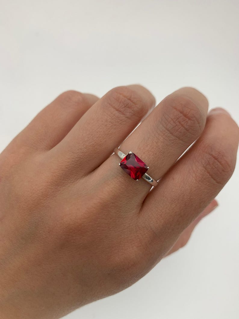 Ruby Solitaire Ring, Silver Ruby Ring, Created Ruby, July Birthstone Ring, Red Promise Ring Silver, Dainty Ruby Ring, Gift For Her image 3
