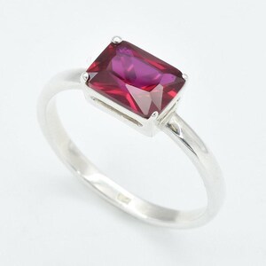 Ruby Solitaire Ring, Silver Ruby Ring, Created Ruby, July Birthstone Ring, Red Promise Ring Silver, Dainty Ruby Ring, Gift For Her image 7