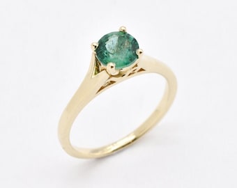 Certified Large Emerald Ring, 14k Solid Gold Ring, Cathedral Emerald Ring, Genuine Emerald Solitaire, 1 Carat Emerald Ring, Real Emerald