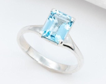 Solitaire Blue Topaz Ring, Natural Blue Topaz Ring, Blue Engagement Ring, December Birthstone, Blue Promise Ring, Blue Topaz Birthstone