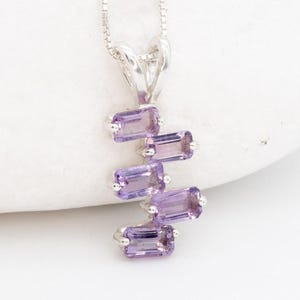 Purple Amethyst Necklace, Natural Amethyst Pendant, February Birthstone, Silver Amethyst Necklace, Baguette Amethyst Pendant, Solid Silver
