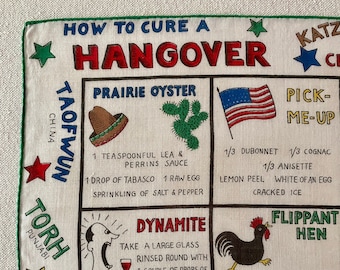 Mid Century French Novelty Hanky How to cure a Hangover