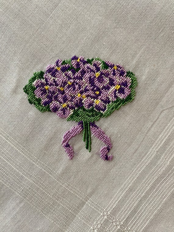 Hand Embroidered Micro Petit Point Violet Bouquet