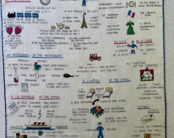 Mid Century French Novelty Hanky &quot;How to speak French&quot;.