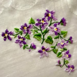 Vintage Unused Hand Embroidered Violas