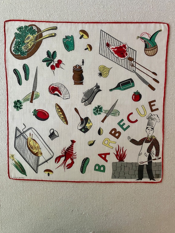 Mid Century French Novelty Hanky- Barbecue