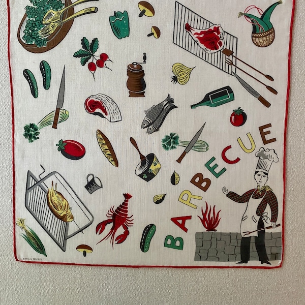 Mid Century French Novelty Hanky- Barbecue