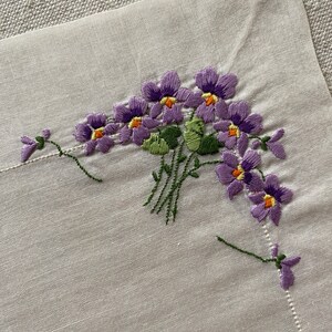 Vintage Unused Hand Embroidered Violas