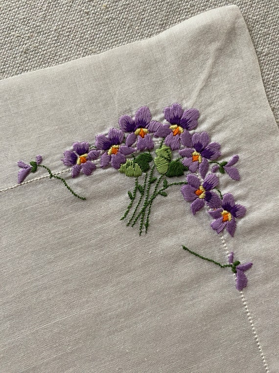 Vintage Unused Hand Embroidered Violas