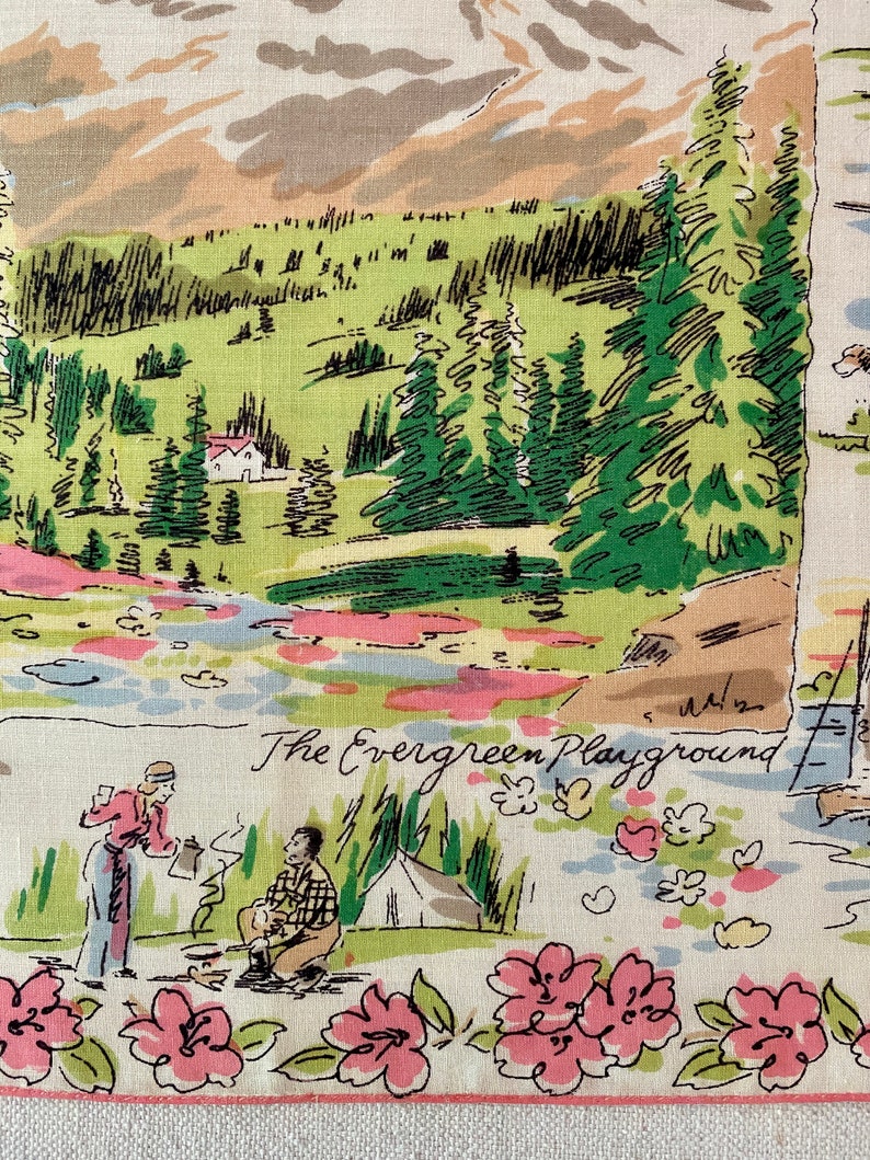 American Mid Century Novelty Hanky Mount Rainier Washington State Etsy
