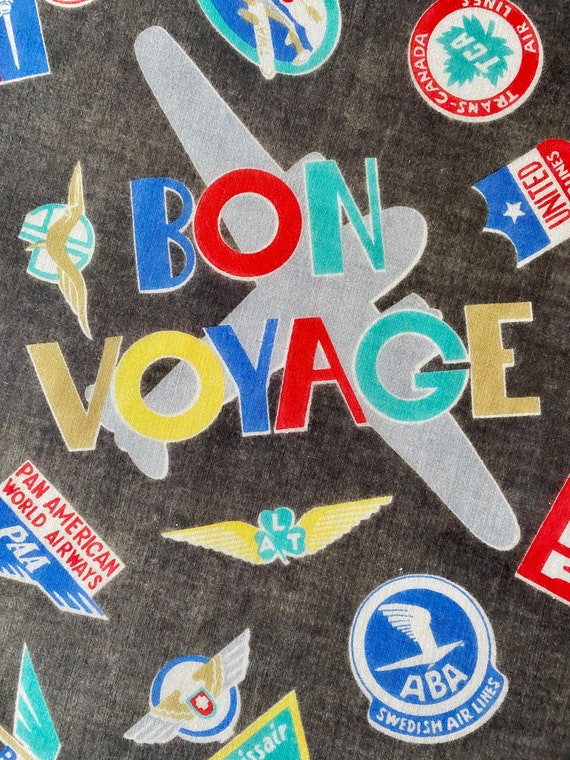 Vintage Bon Voyage Travel Hanky Airplanes - image 2