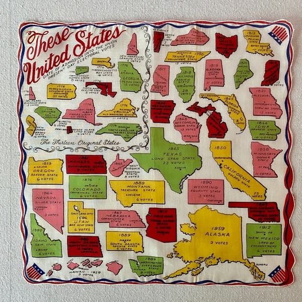 American Mid Century Novelty Hanky These United States