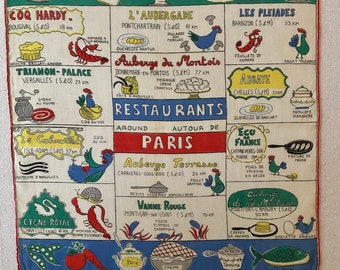 Mid Century French Novelty Hanky Restaurants of Paris