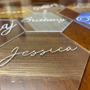 Painted Hexagon Acrylic Name Plates, Wedding Name Plates, Dinner, Baby Shower Place Cards, Anniversary