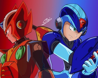 Impresión de Megaman y Zero de 11 x 17 pulgadas / Póster de Megaman
