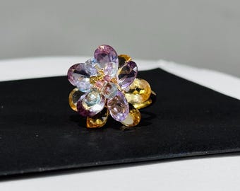 Handmade Gemstone Flower Ring | Citrine, Amethyst, Topaz, Sterling Silver