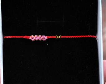 Pulsera de hilo rojo infinito de oro puro 999 con nudos de flor de cerezo, buena fortuna