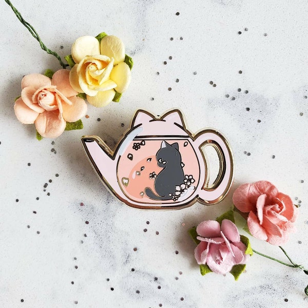 Kit-Tea Pins | Cute Pins | Kawaii Pins | Aesthetic Pins | Punny Pins | Cat Pins | Gift Ideas | Gifts for her | Stocking Stuffers |