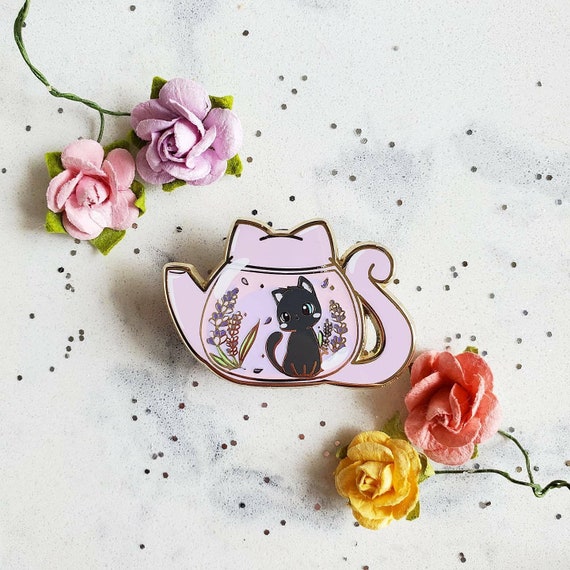 MikkuStudios Kit-tea Pins | Cute Pins | Kawaii Pins | Aesthetic Pins | Punny Pins | Cat Pins | Gift Ideas | Gifts for Her | Stocking Stuffers 