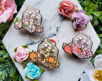 Fruit Milk Pins: Strawberry Milk | Peach Milk | Orange Milk | Milk Pins | Cute Pins | Kawaii Pins | Gift Ideas | Gifts for Her | Cute Gifts