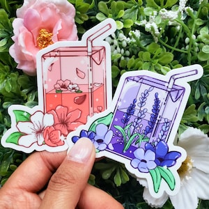 Floral Juice Stickers | Sakura Juice | Lavender Juice | Cute Stickers | Aesthetic Stickers | Kawaii Stickers | Floral Stickers