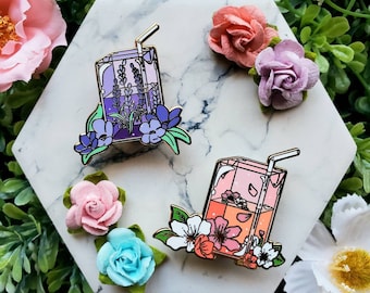 Floral Juice Pins: Sakura Juice | Lavender Juice | Cute Pins | Kawaii Pins | Aesthetic Pins | Gift Ideas | Gifts for Her | Cute Gifts