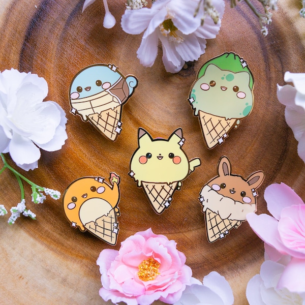 Poke Ice Cream Pins : Bulbasaur | Squirtle | Charmander | Pikachu | Eevee | Gen 1 | Gift Ideas | Gifts for her | Stocking Stuffers | Pokemon