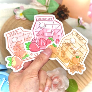 Fruit Milk Stickers | Strawberry Milk | Peach Milk | Orange Milk | Cute Stickers | Aesthetic Stickers | Kawaii Stickers | Floral Stickers