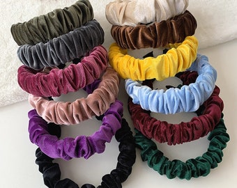 Velours Couleur UnIe Rembourré Plissé Femmes Bandeau Scrunchies Mode Accessoires Cheveux Bandeaux Cheveux Hoop